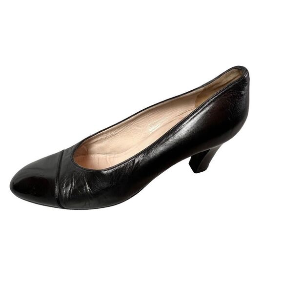 CHANEL WOMENS BLACK LEATHER HEELS SIZE 7 1/2 - Picture 14 of 16